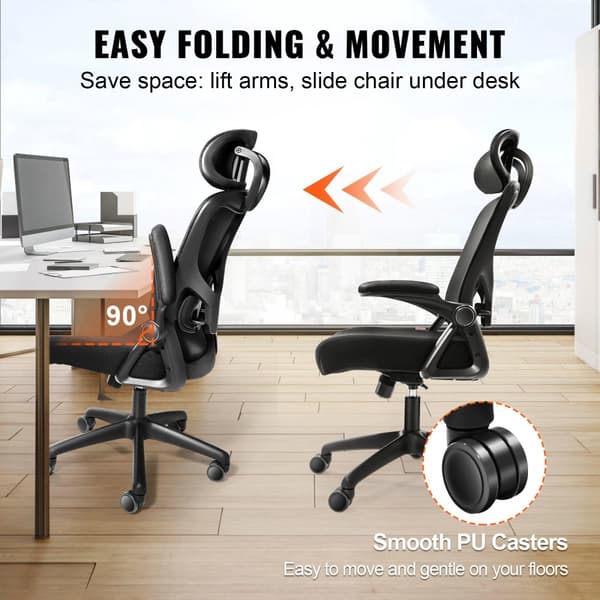 Kontorsstol med justerbart svankstöd, ergonomisk design, hög rygg, justerbart nackstöd, 2D-armstöd för hemmakontor.