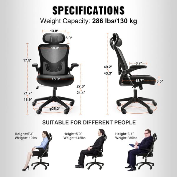 Kontorsstol med justerbart svankstöd, ergonomisk design, hög rygg, justerbart nackstöd, 2D-armstöd för hemmakontor.