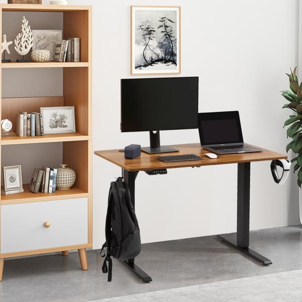 Höjdjusterbart skrivbord 55,1 x 27,6 tum, eldriven stående skrivbord, dubbel metallram, max. 180 LBS, för hem och kontor.