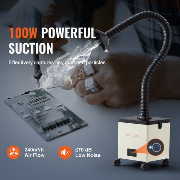 100W Loddedamp Røgsuger med 3-trins filtre, 240 m³/h - Effektiv sugekapacitet til bedre indsugning.