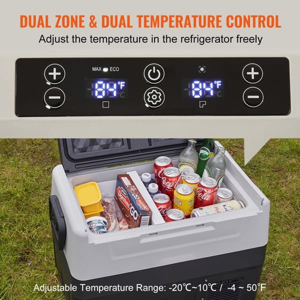 Køleboks 58Qt – Bærbart bilkøleskab med fryser og kompressor til bil og hjem. Dual Zone design for optimal opbevaring.