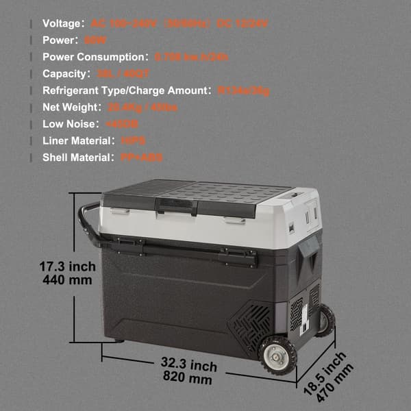 Kylbox Kompressor Bärbar Bil Kylskåp Frys 40Qt Dubbelzon för bil och camping.