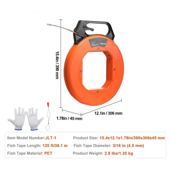 Fisketape 125 fod, 3/16 tommer PET-trådfisker. Brugervenligt kabelaftrækningsværktøj til vægge og elektriske rør, ikke-ledende.