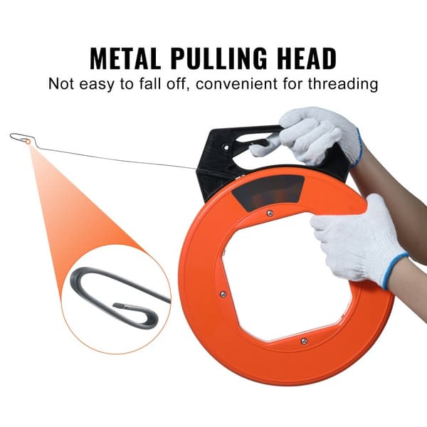 Fisketape 240 fod, 1/8", stålkabelaftrækker med ergonomisk design. Let at bruge til trådtræk i vægge og rør. Ikke-ledende værktøj.
