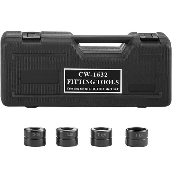 Presszange TH16, TH20, TH25, TH32 mm med 8 T presskraft, 360° drejbar hoved og ergonomisk gummihåndtag. Hydraulisk trykverktøj med manuel ventil.