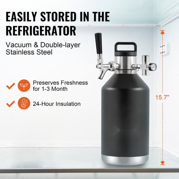 Olut Growler -järjestelmä, 128Oz 4L tynnyri, ruostumaton teräs, paineolutmurskain, CO2-säätö, vuotamaton rengas.