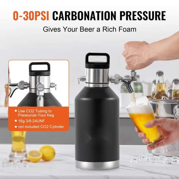 Olut Growler -järjestelmä, 128Oz 4L tynnyri, ruostumaton teräs, paineolutmurskain, CO2-säätö, vuotamaton rengas.