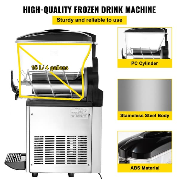 Kommersiell Slushy-maskin, 15 L, 500 W, 220 V, rostfritt stål, 52 x 21 x 80 cm, perfekt för slush!