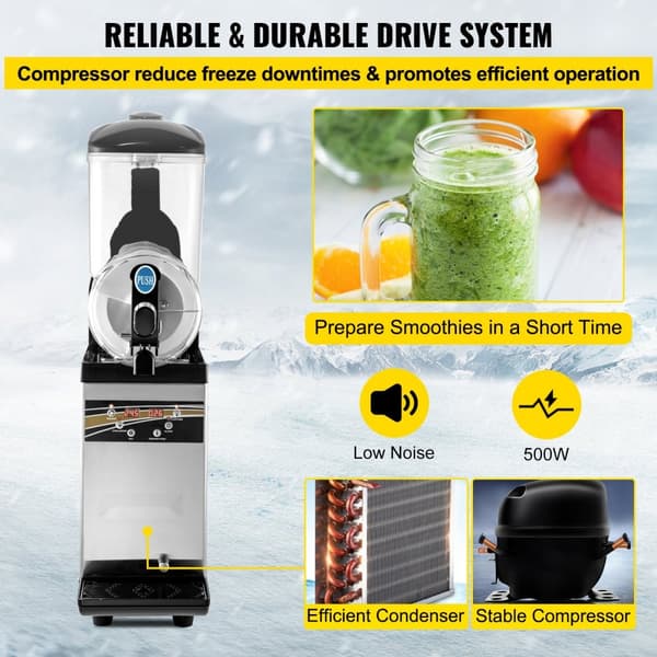 Kommersiell Slushy-maskin, 15 L, 500 W, 220 V, rostfritt stål, 52 x 21 x 80 cm, perfekt för slush!