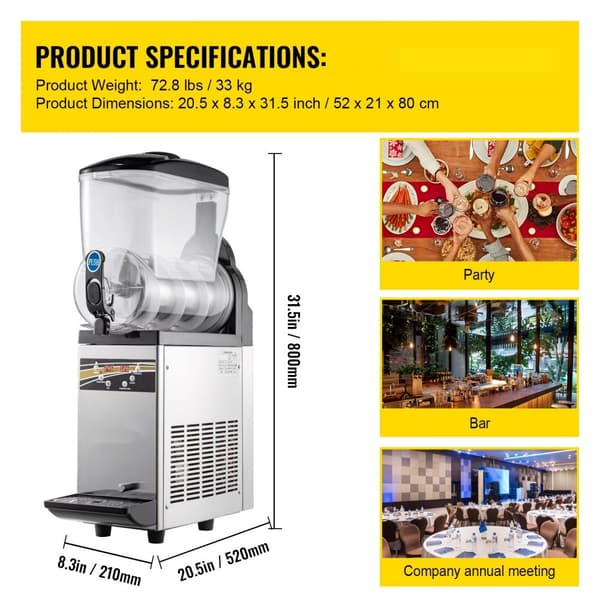 Kommersiell Slushy-maskin, 15 L, 500 W, 220 V, rostfritt stål, 52 x 21 x 80 cm, perfekt för slush!