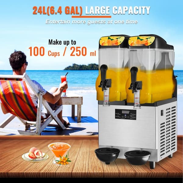 Slush Ice Maskine 2 x 12L - Double Bowl, 48 Kopper, 220V, 950W, Rustfrit Stål. Perfekt til Margarita og smoothies! Frosne drinks lavet nemt.