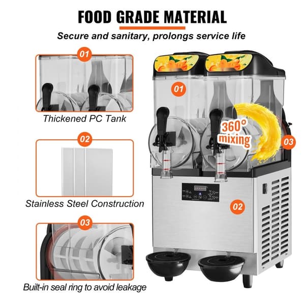 Slush Ice Maskine 2 x 12L - Double Bowl, 48 Kopper, 220V, 950W, Rustfrit Stål. Perfekt til Margarita og smoothies! Frosne drinks lavet nemt.