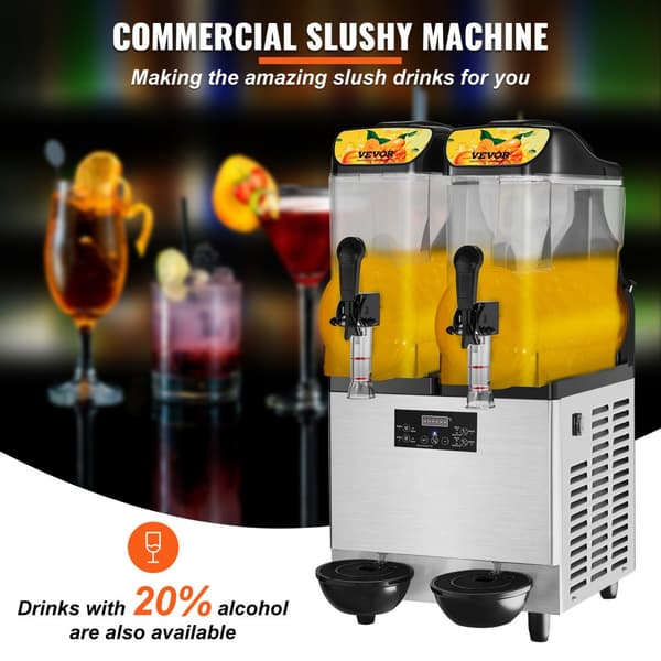 Slush Ice Maskine 2 x 12L - Double Bowl, 48 Kopper, 220V, 950W, Rustfrit Stål. Perfekt til Margarita og smoothies! Frosne drinks lavet nemt.