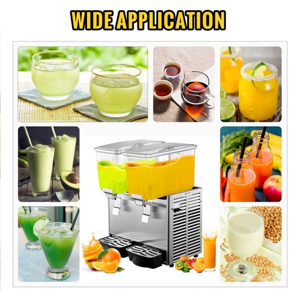 Kommerciel rustfri ståldispenser til kolde drikke, inkl. 2 tanke til frugtjuice og iste med termostatkontrol.