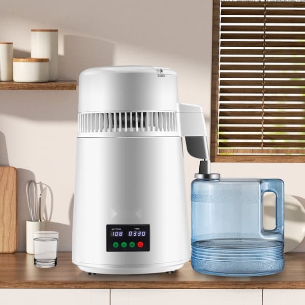 Veden tislauslaite 4L, 1L/h, ajastus ja lämpötilanäyttö, valkoinen – tehokas ja käytännöllinen ratkaisu!