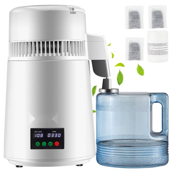 Veden tislauslaite 4L, 1L/h, ajastus ja lämpötilanäyttö, valkoinen – tehokas ja käytännöllinen ratkaisu!