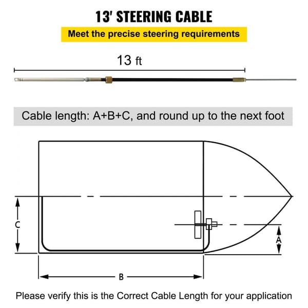 Udenbords styresystem til 13'' påhængsmotor med roterende styring. Holdbart marinestyringssystem og 13'' bådstyrekabel.