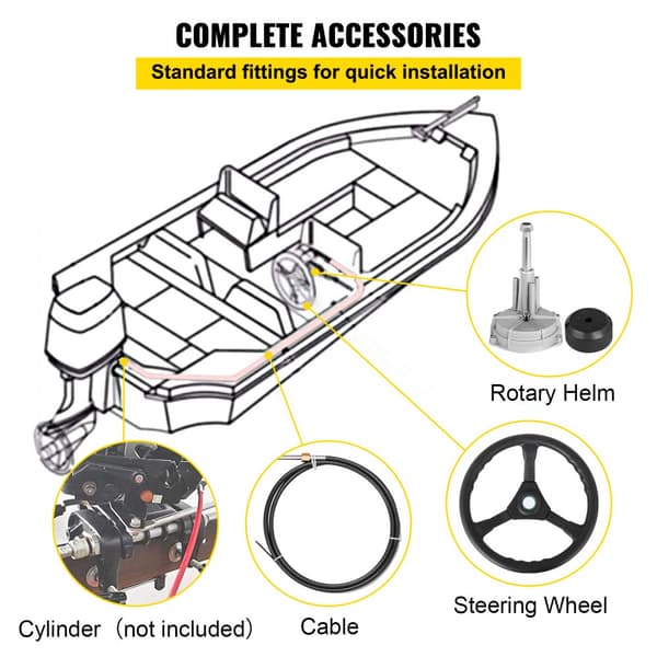 Udenbords styresystem til 13'' påhængsmotor med roterende styring. Holdbart marinestyringssystem og 13'' bådstyrekabel.