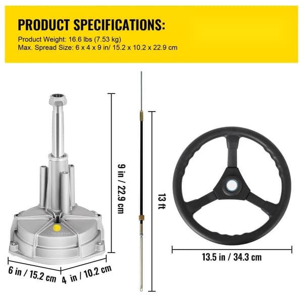 Udenbords styresystem til 13'' påhængsmotor med roterende styring. Holdbart marinestyringssystem og 13'' bådstyrekabel.