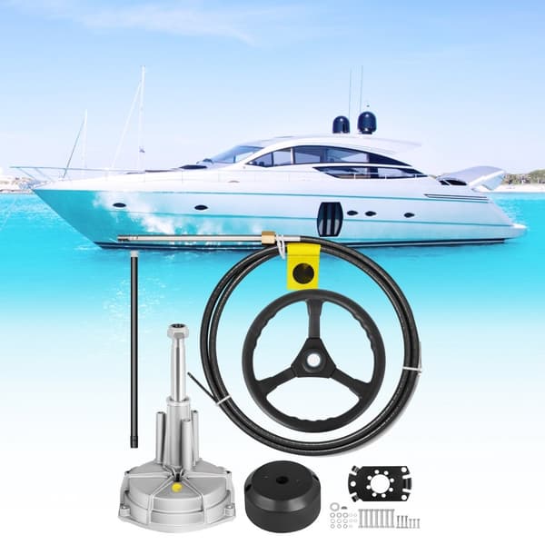 Udenbords styresystem til 13'' påhængsmotor med roterende styring. Holdbart marinestyringssystem og 13'' bådstyrekabel.