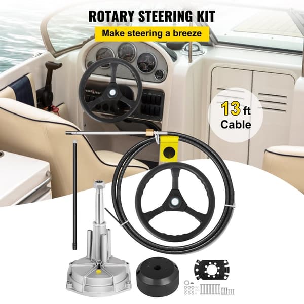 Udenbords styresystem til 13'' påhængsmotor med roterende styring. Holdbart marinestyringssystem og 13'' bådstyrekabel.