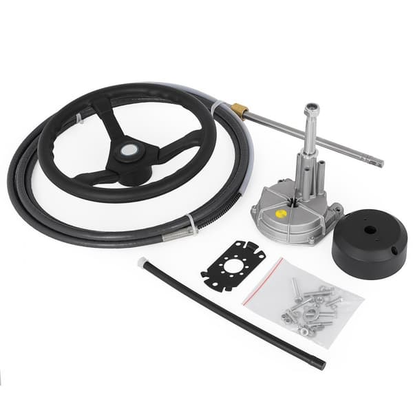 Udenbords styresystem til 13'' påhængsmotor med roterende styring. Holdbart marinestyringssystem og 13'' bådstyrekabel.