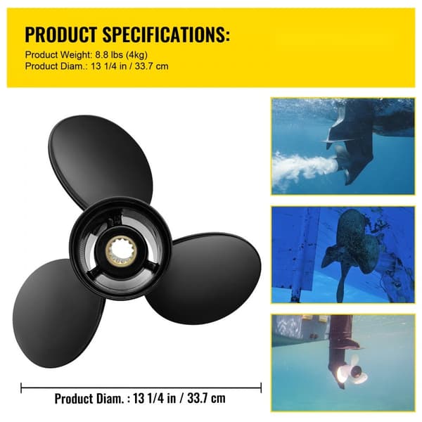 Erstatningspropel til påhængsmotor, OEM 765183, 3 blade, 13 1/4" x 17" pitch, aluminium, kompatibel med Evinrude 40-140HK.