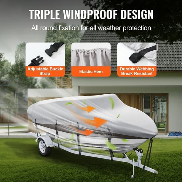 Bådcover til trailere 7010-7310 mm, vandtæt 600D marine PU Oxford, inkl. motorcover og stropper, til V-Hull & Bass Boat, grå.