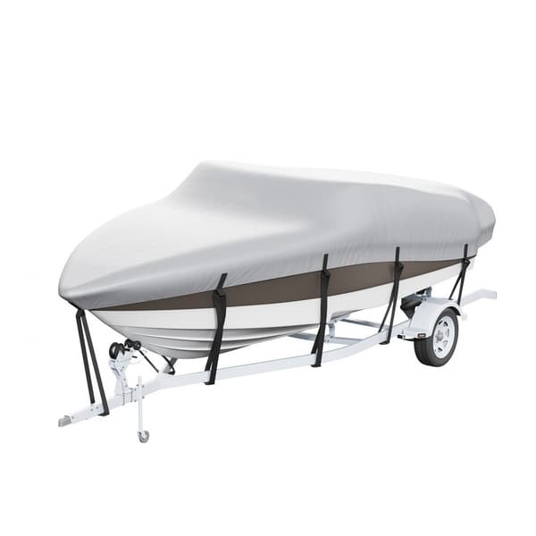 Bådcover til trailere 7010-7310 mm, vandtæt 600D marine PU Oxford, inkl. motorcover og stropper, til V-Hull & Bass Boat, grå.