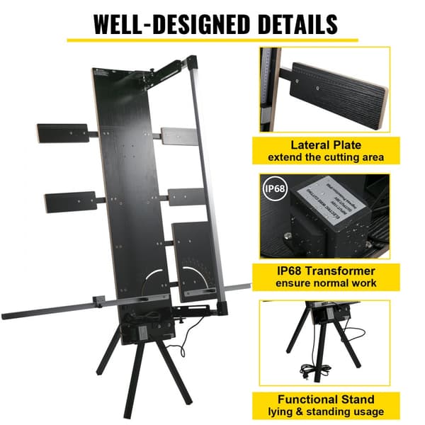 Styroksileikkuri 200 W, max. pituus 127 cm, 0-90 °, mukana teline.