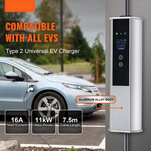 Bærbar EV-lader Type 2, 16A CEE, 7,5 m, til 230V/400V - Effektivt ladekabel til elbiler.