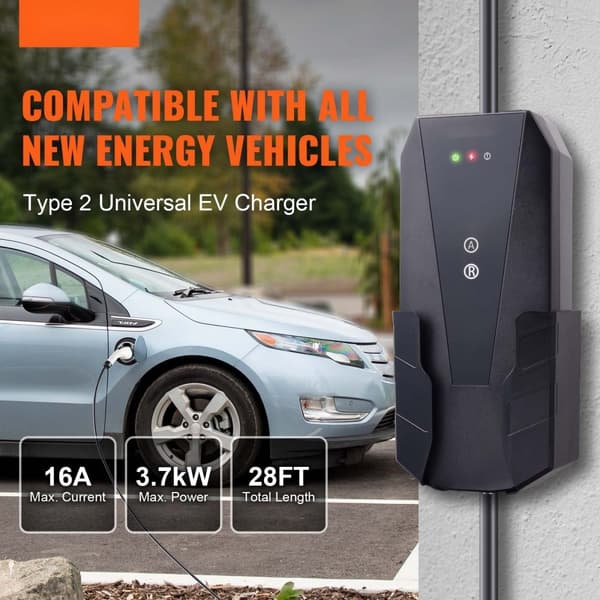 Kannettava 16A EV-laturi, 3,7 kW, CEE 7/7 Plug, IEC 62196. Kotikäyttöön, IP66, latauskaapeli 28 jalkaa.