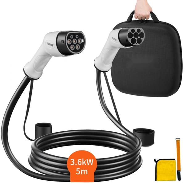 Type 2 til Type 2 EV ladekabel, elbilkabel 16A, 5m, 3,6kW, TPU-materiale - holdbar og effektiv opladning.