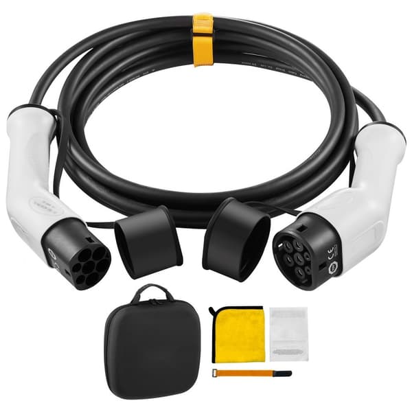Type 2 til Type 2 EV ladekabel til elbiler, 32A, 5m, 22kW, fremstillet i holdbart TPU. Ideelt til hurtig opladning.