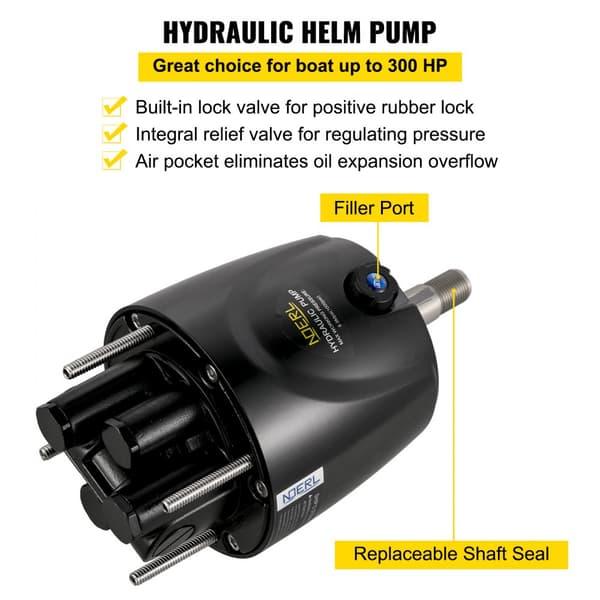 Hydraulinen veneen ohjausjärjestelmä, 300-PS-pumppu, alumiininen ohjaussylinteri, 13,5 tuuman ohjauspyörä.