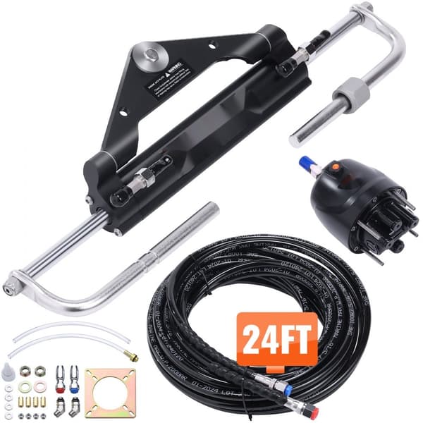 Hydraulisk bageste styresystem kit, 150HK, til både. Inkl. rorpumpe, låsecylinder og 24 fod hydraulikslange til enmotors både.