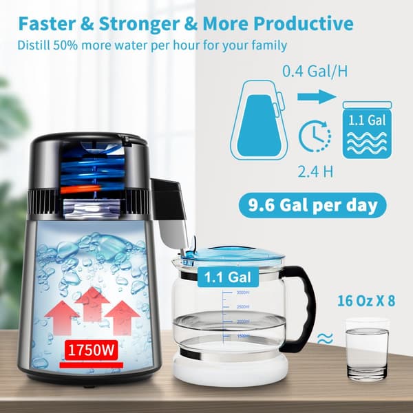 Veden tislauslaite 4L, 1,5 L/H, aikataulu, kaksoislämpötila, hopea. Tehokas ja kätevä!