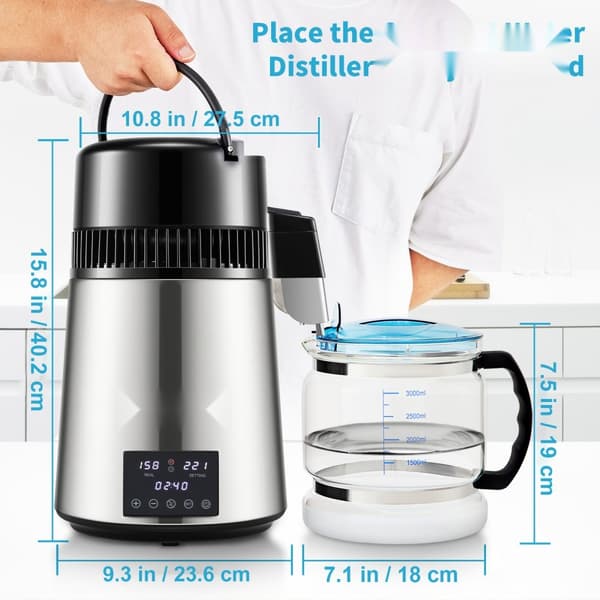 Veden tislauslaite 4L, 1,5 L/H, aikataulu, kaksoislämpötila, hopea. Tehokas ja kätevä!