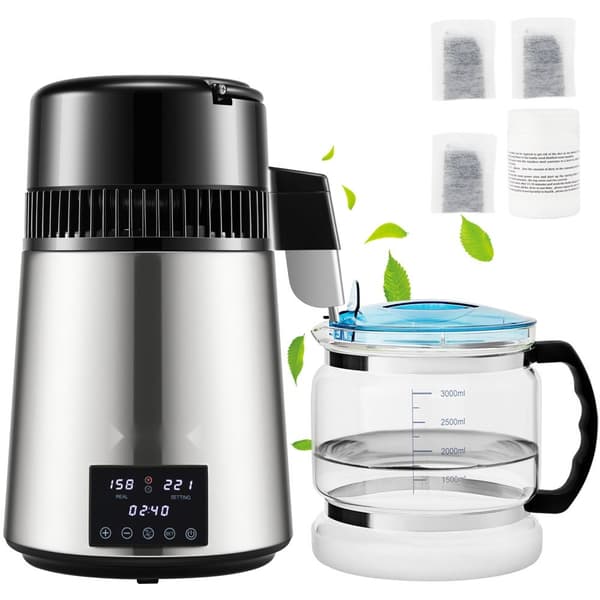 Veden tislauslaite 4L, 1,5 L/H, aikataulu, kaksoislämpötila, hopea. Tehokas ja kätevä!