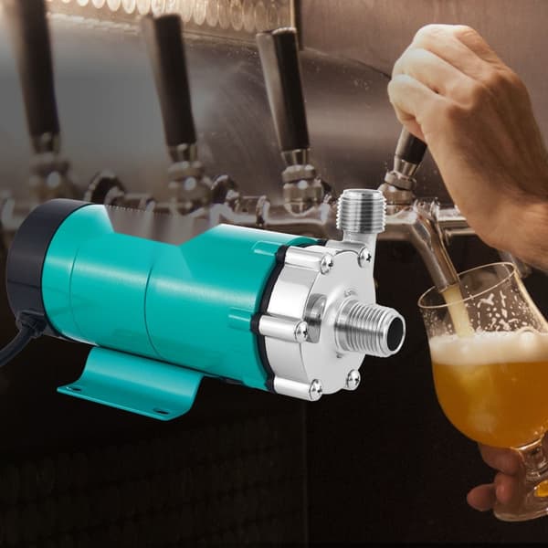 Bierpumpe med 1/2-tums MPT-inlopp/utlopp, livsmedelskvalitet rostfritt stål, högtemperaturbeständig magnetisk pump för hembräu.