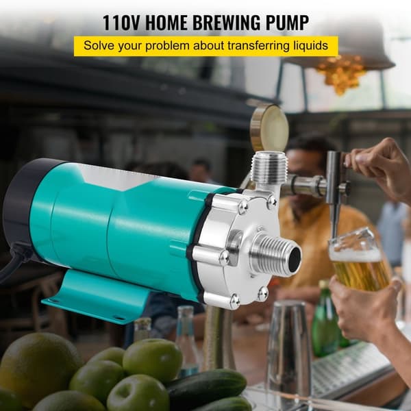 Bierpumpe med 1/2-tums MPT-inlopp/utlopp, livsmedelskvalitet rostfritt stål, högtemperaturbeständig magnetisk pump för hembräu.