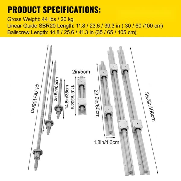 SBR20 Linjärskena Set + 3 Kulskruvar RM1605-350/650/1050mm CNC Set Stödlinjärskena + BK/BF12 med BK/BF 12 CNC Kit