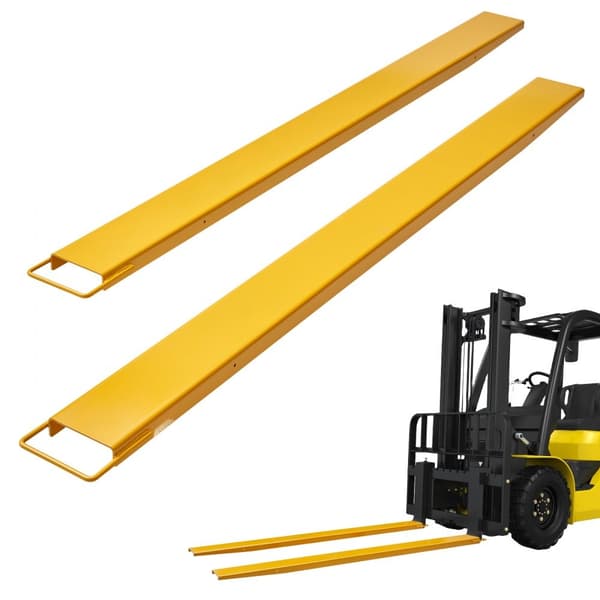 Pallgaffelförlängningar, 96" längd, 4,5" bredd, kraftiga kolstål för gaffeltruckar, 1 par industriella fästen, gul.