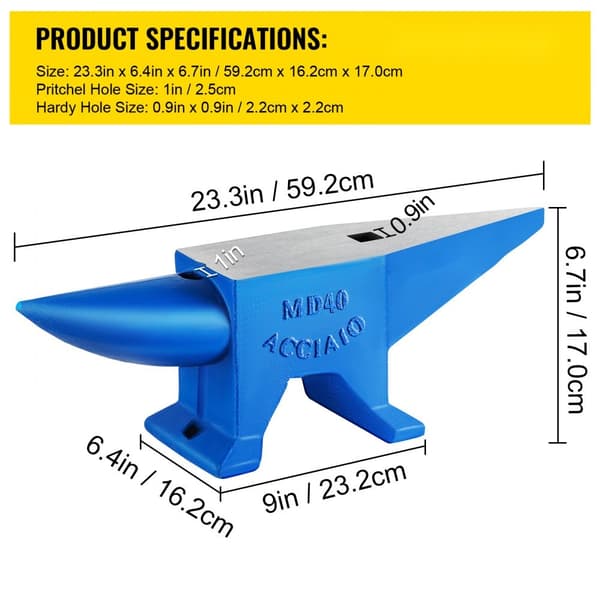 Pro Horn Ambolt 88,2LBS/40KG Stål Ambolt 600 mm Længde, Bærbar, Robust Støbejern til Stald & Arbejdsbænk Smed Værktøj.