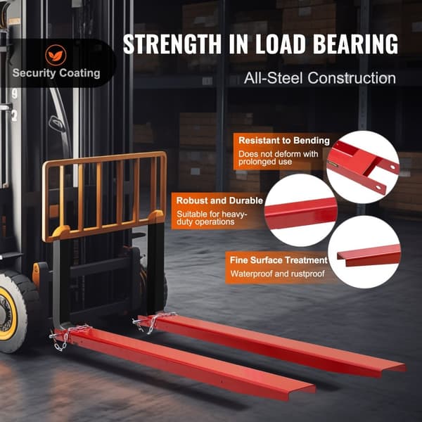 Pallegaffelforlænger, 82” Længde, 4,5” Bredde, Heavy Duty Carbon Steel. Robust gaffeltrucktilbehør (1 par) i rød.