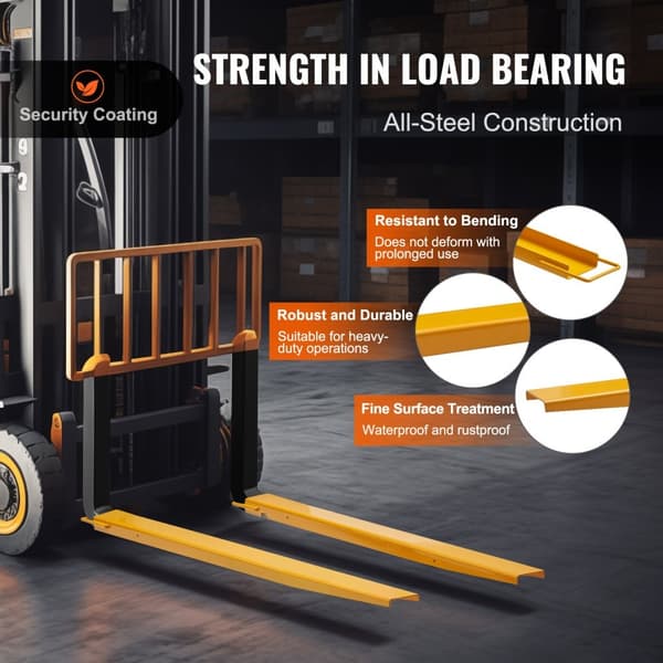 Pallegaffelforlænger 60", 4,5" bred, robust kulstofstål til gaffeltrucks. Sæt med industrielt tilbehør i gul.