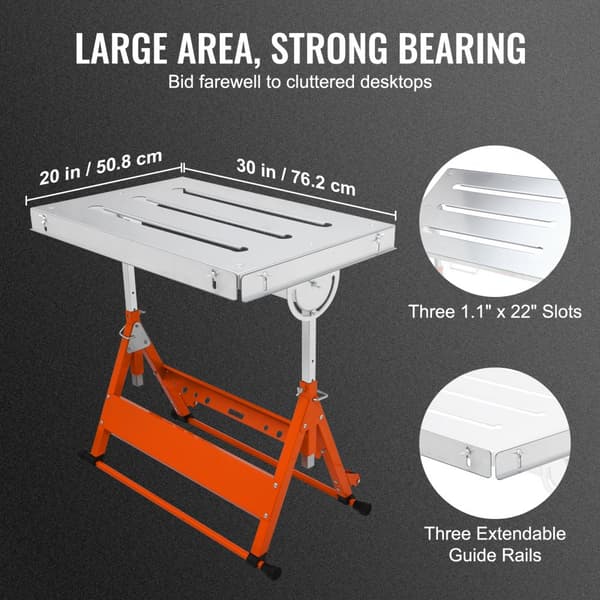 Svejsebord 30" x 20", 400 lbs kapacitet. Mobil, sammenfoldelig arbejdsbænk med 3 slids, vippevinkler og justerbar højde.