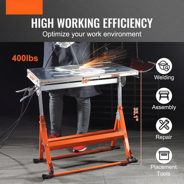 Svejsebord 30" x 20", 400 lbs kapacitet. Mobil, sammenfoldelig arbejdsbænk med 3 slids, vippevinkler og justerbar højde.