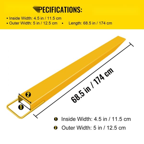 Pallegafler i stål, 72 x 4,5 tommer. Heavy Duty forlængere på 182 cm til gaffeltruck – stærke og holdbare pallegafler.