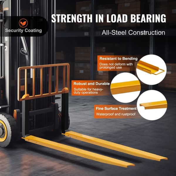 Pallegaffelforlænger, 84" Længde, 5,5" Bredde, Robust kulstofstål til gaffeltrucks. Ideelt industrielle gaffeltruckforlængere, gul.